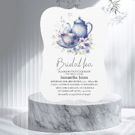Floral Boho Blue Tea Pot Party Bridal Shower  招待状