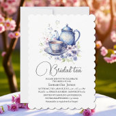 Floral Boho Blue Tea Pot Party Bridal Shower  招待状