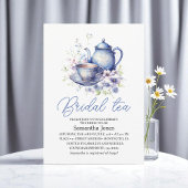 Floral Boho Blue Tea Pot Party Bridal Shower 招待状