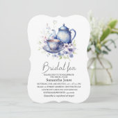 Floral Boho Blue Tea Pot Party Bridal Shower 招待状 (スタンド正面)