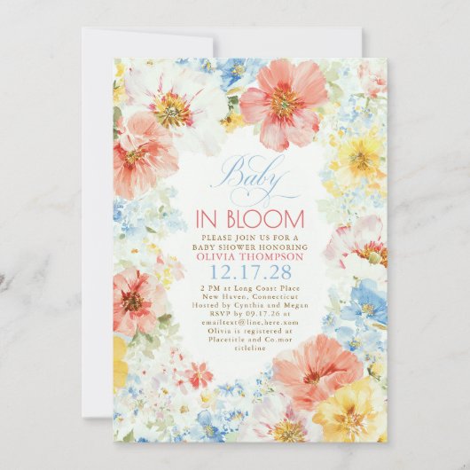 Floral Boho Elegant Baby in Bloom Baby Shower 招待状 (正面)