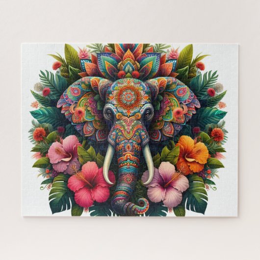 Floral Boho Elephant ジグソーパズル (横)