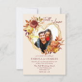 Floral Boho Fall in Love Photo All in One Wedding 招待状 (正面)