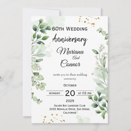 Floral Boho Greenery Wedding Anniversary  招待状 (正面)