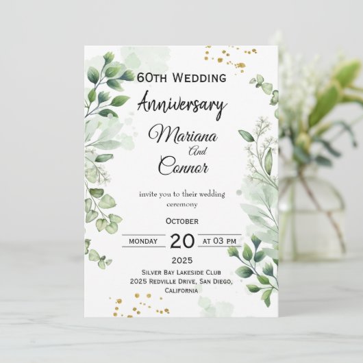 Floral Boho Greenery Wedding Anniversary  招待状 (スタンド正面)