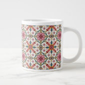 Floral Boho Pattern in Red, Pink & Teal ジャンボコーヒーマグカップ (右)