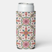 Floral Boho Pattern in Red, Pink & Teal スリム缶クーラー (Seltzer裏面)