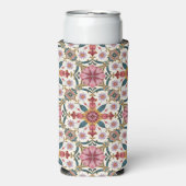 Floral Boho Pattern in Red, Pink & Teal スリム缶クーラー (Seltzer正面)
