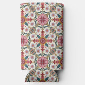 Floral Boho Pattern in Red, Pink & Teal スリム缶クーラー (裏面)