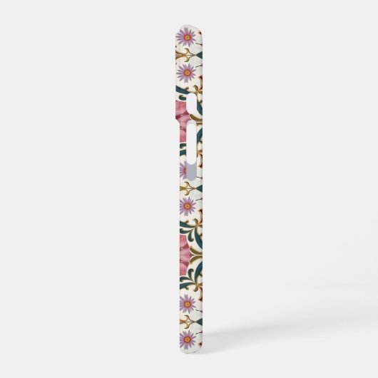 Floral Boho Pattern in Red, Pink & Teal iPhone 16ケース (左側面)