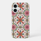 Floral Boho Pattern in Red, Pink & Teal iPhone 16ケース (裏面)