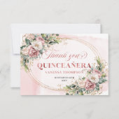 Floral Boho Quinceañera Thank You Card Dusty Pink  サンキューカード (正面)