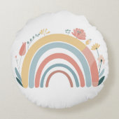 Floral Boho Rainbow Round Throw Pillow ラウンドクッション (裏面)