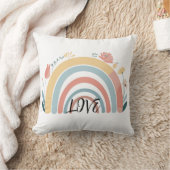 Floral Boho Rainbow Square Throw Pillow クッション (ブランケット)