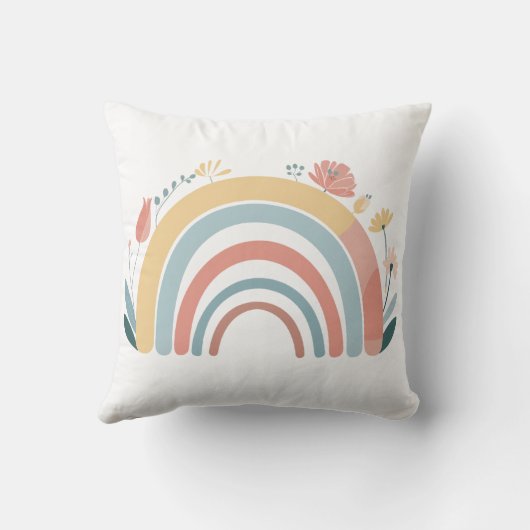Floral Boho Rainbow Square Throw Pillow クッション (裏面)