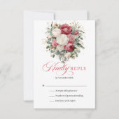Floral Boho Red White Wedding RSVP Card (正面)
