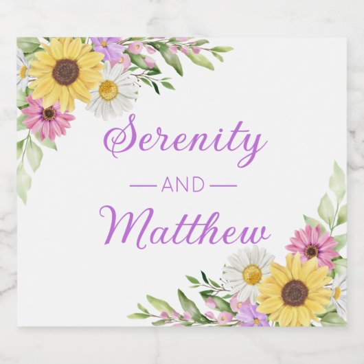 Floral Boho Sunflower Daisy Bridal Shower ビールラベル (シングルラベル)