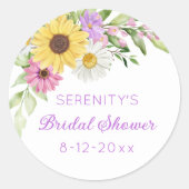 Floral Boho Sunflower Daisy Bridal Shower ラウンドシール (正面)