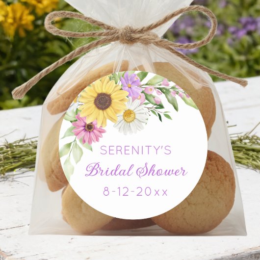 Floral Boho Sunflower Daisy Bridal Shower ラウンドシール