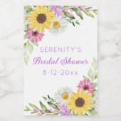 Floral Boho Sunflower Daisy Bridal Shower ワインラベル (シングルラベル)