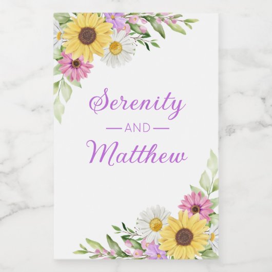 Floral Boho Sunflower Daisy Bridal Shower ワインラベル (シングルラベル)