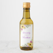 Floral Boho Sunflower Daisy Bridal Shower ワインラベル (正面)