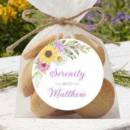 Floral Boho Sunflower Daisy Garden Wedding ラウンドシール