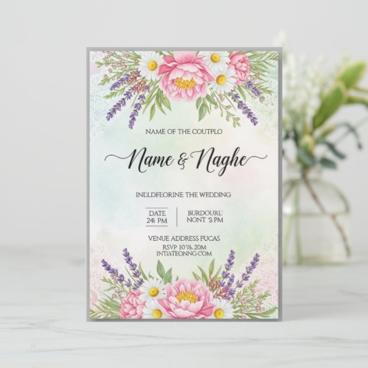 Floral Boho Wedding Invitation 招待状 (スタンド正面)