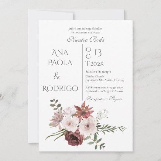 Floral Boho Wedding invitation Invitación 招待状 (正面)