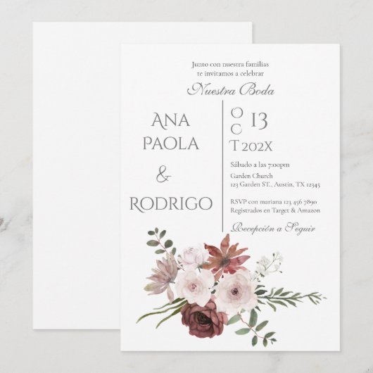 Floral Boho Wedding invitation Invitación 招待状 (正面/裏面)