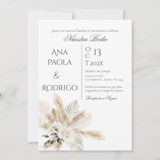 Floral Boho Wedding invitation Invitación 招待状 (正面)