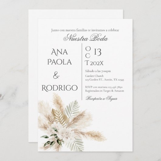 Floral Boho Wedding invitation Invitación 招待状 (正面/裏面)