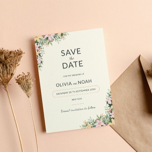 Floral boho wedding save the date セーブザデート