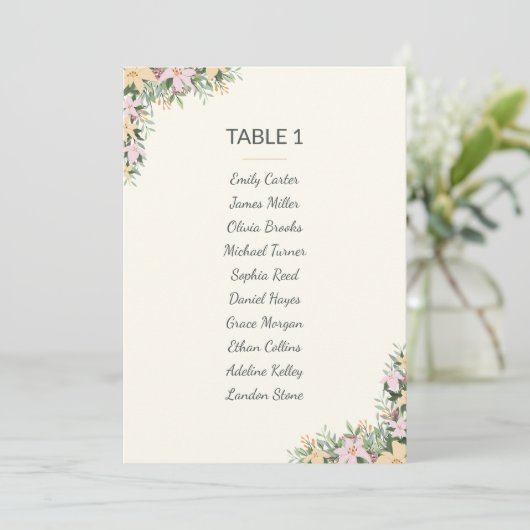 Floral boho wedding seating plan cards 招待状 (スタンド正面)