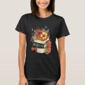 Floral Book Stack Reading Book  Old Books Flowers Tシャツ (正面)