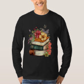 Floral Book Stack Reading Book Old Books Flowers Tシャツ (正面)