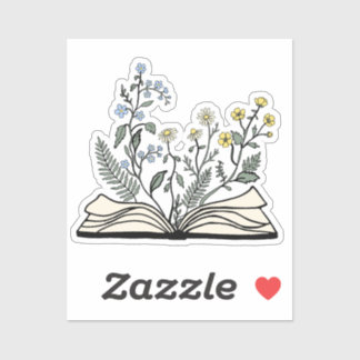 Floral Book Wildflowers Botanical Reading シール