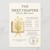 Floral Books Next Chapter Begins Birthday Party 招待状 (正面)