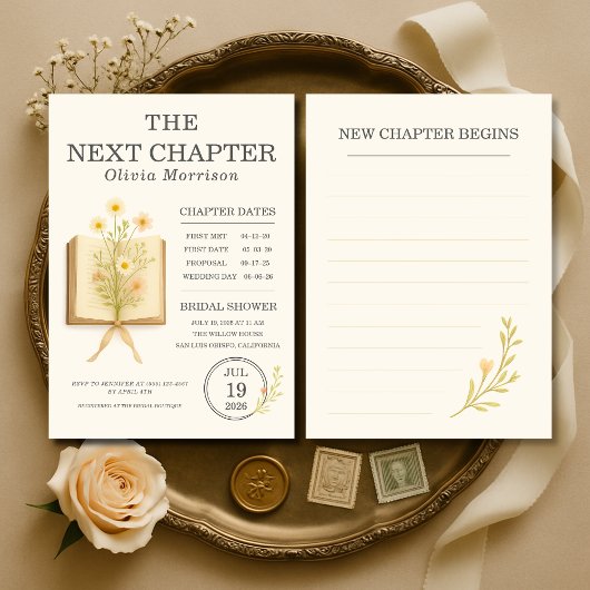 Floral Books Next Chapter Begins Bridal Shower 招待状