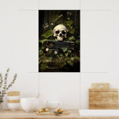 Floral Books Skull Portrait Print, Dark Academia ポスター (キッチン)