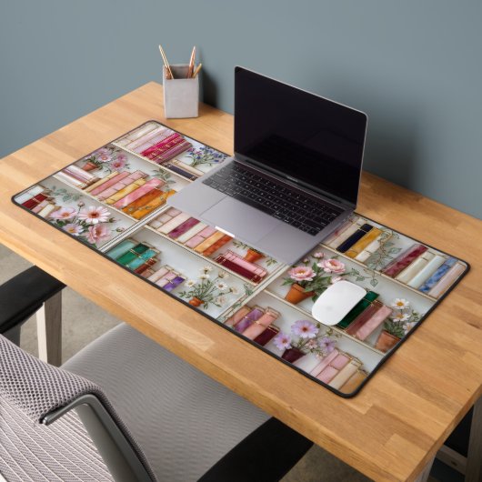 Floral Bookshelf Desk Mat | Book Lover Mouse Pad デスクマット (オフィス2)