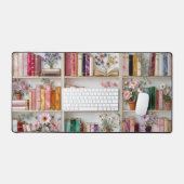 Floral Bookshelf Desk Mat | Book Lover Mouse Pad デスクマット (キーボード&マウス)