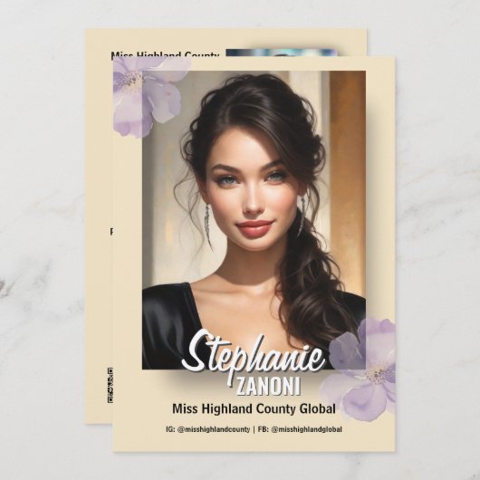 Floral Border Promotional Pageant Prints | QR Code 招待状 (正面/裏面)