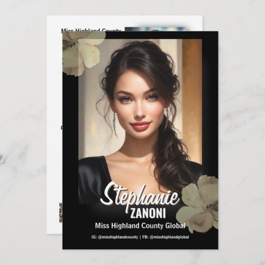 Floral Border Promotional Pageant Prints | QR Code 招待状 (正面/裏面)