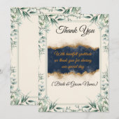 Floral Border Wedding Thank You Card | Elegant Whi サンキューカード (正面/裏面)