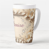 Floral Border With Custom Name カフェラテマグ (右アングル)