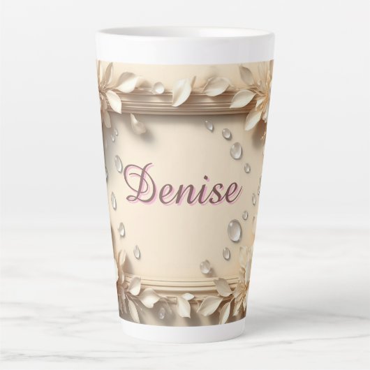 Floral Border With Custom Name カフェラテマグ (正面)