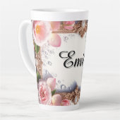 Floral Border With Custom Name カフェラテマグ (左アングル)