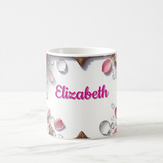 Floral Border With Custom Name コーヒーマグカップ (中央)