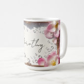 Floral Border With Custom Name コーヒーマグカップ (正面右)
